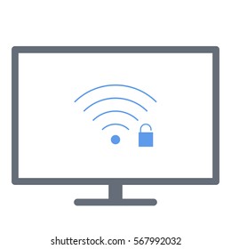 Wifiunlock icon - Flat design, glyph style icon - Colored enclosed in a screen
