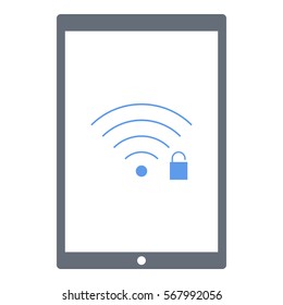 Wifiunlock icon - Flat design, glyph style icon - Blue enclosed in a tablet