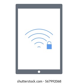 Wifiunlock icon - Flat design, glyph style icon - Blue enclosed in a tablet