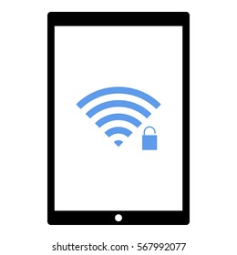 Wifiunlock icon - Flat design, glyph style icon - Blue enclosed in a tablet