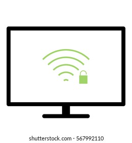 Wifiunlock icon - Flat design, glyph style icon - Colored enclosed in a screen