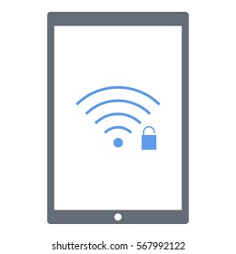 Wifiunlock icon - Flat design, glyph style icon - Blue enclosed in a tablet