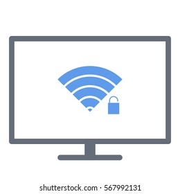 Wifiunlock icon - Flat design, glyph style icon - Colored enclosed in a screen