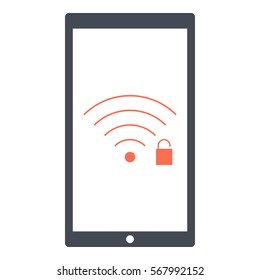 Wifiunlock icon - Flat design, glyph style icon - Colored enclosed in a phone