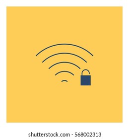Wifiunlock icon - Flat design, glyph style icon - Blue enclosed in a square