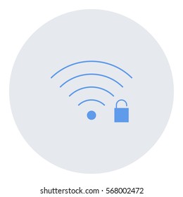 Wifiunlock icon - Flat design, glyph style icon - Blue enclosed in a circle