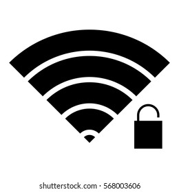 Wifiunlock icon - Flat design, glyph style icon - Filled black