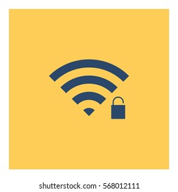 Wifiunlock icon - Flat design, glyph style icon - Blue enclosed in a square