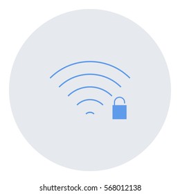 Wifiunlock icon - Flat design, glyph style icon - Blue enclosed in a circle