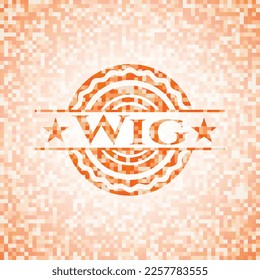 Wig abstract emblem, orange mosaic background 