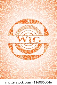 Wig abstract orange mosaic emblem with background