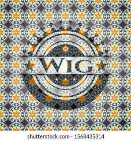 Wig arabic badge background. Arabesque decoration.