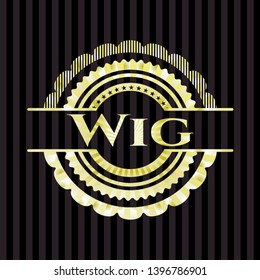 Wig gold emblem or badge. Vector Illustration. Detailed.