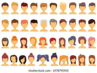 Wig icons set. Cartoon set of wig vector icons for web design