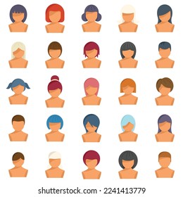 Wig icons set flat vector. Woman hair. Girl style isolated