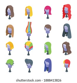 Wig icons set. Isometric set of wig vector icons for web design isolated on white background