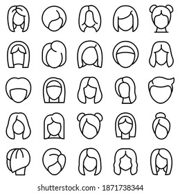 Iconos de peluca establecidos. Conjunto de esquemas de iconos de vectores de peluca para diseño web aislados en fondo blanco