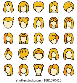 Wig icons set. Outline set of wig vector icons thin line color flat on white