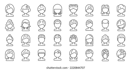 Wig icons set outline vector. Curly girl. Beautiful costume