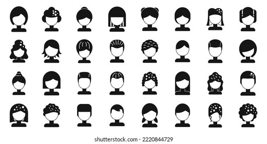 Wig icons set simple vector. Curly girl. Beautiful costume