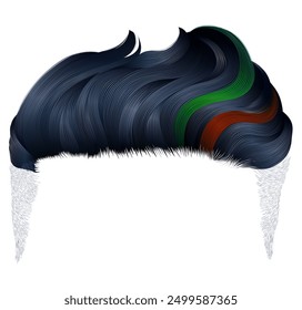 A wig made of black brunette men's hair with color dyeing. The flag green red.