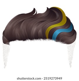 A wig made of brown brunette men's hair with color dyeing. The flag is blue,yellow.