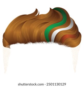 A wig made of red men's hair with color dyeing. The flag is green, white, orange.