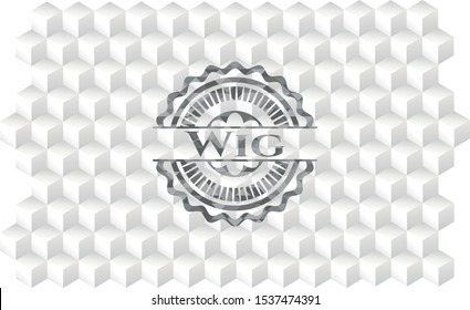 Wig realistic grey emblem with cube white background