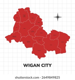Wigan City map illustration. Map of the City in England