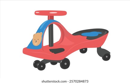 Wiggle car, shaking car or swing riding toy for children. Balance bike flat vector in cartoon style isolated on white background.