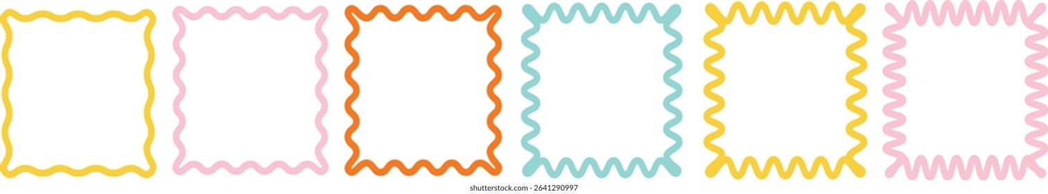 Wiggly Hand-Drawn Rectangular Frames with Vibrant Curves and Minimal Style for Modern Layouts, Page Design, Stationery, or Craft Labels