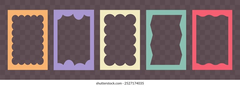 Wiggly rectangular shapes collection. Abstract border box for text or images. Geometric form for social media