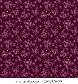 Wight abstract little floral seamless pattern on dark cherry color background. Useful for curtains, textile, design, wrapping.