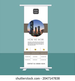 wight minilist , Roll up banner template vector, flyer, advertisement, x-banner, poster, pull up design, display, layout vector 
