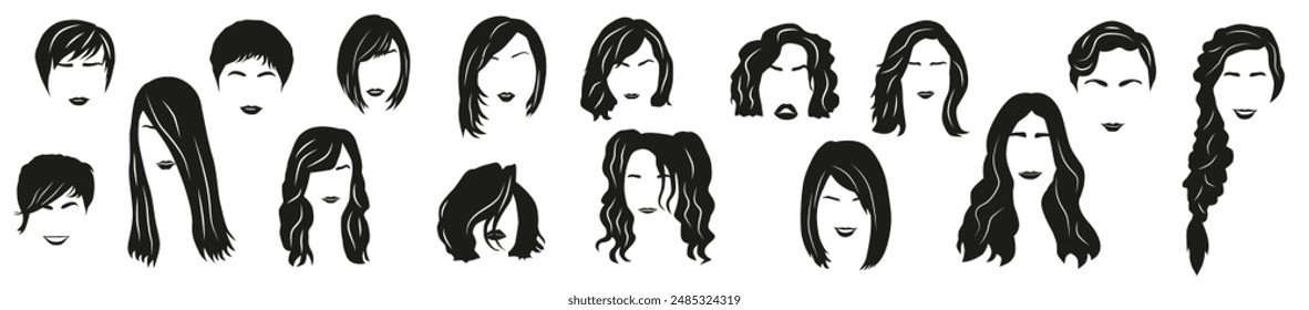 Wigs for creating different images. Different women's hairstyles. EPS 10.