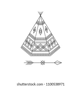 Wigwam and arrow. Design element based on American Indian tribal art. For tattoos, logos and other of your creativity. Stock vector.