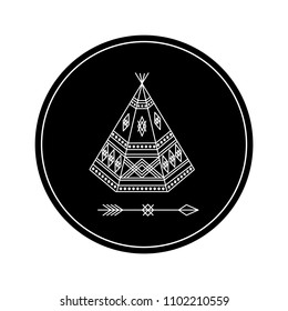 Wigwam. Black circle. Design element based on American Indian tribal art. For tattoos, logos and other of your creativity. Stock vector.