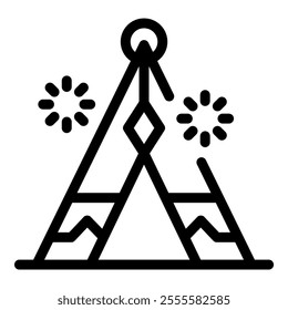 Wigwam with fireworks exploding during a celebration, symbolizing native american traditions and festivities