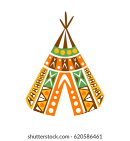Wigwam Hut With Decorative Pattern Textile, Native Indian Culture Inspired Boho Ethnic Style Print