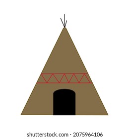 Wigwam hut sign. Indian traditional dwelling. Culture background. Design element. Vector illustration. Stock image.