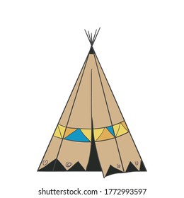 Wigwam - Indian hut of American indian - icon or logo of red skin american indian in cartoon style