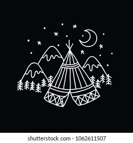 wigwam and mountains illustration traditional tattoo flash