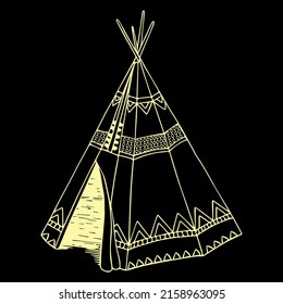 wigwam with ornament vector isolated hand drawing