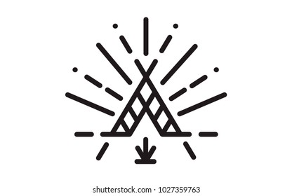 wigwam with ornamental elements. Line style. Boho elements. Vector illustration.