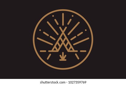 wigwam with ornamental elements. Line style. Boho elements. Vector illustration.