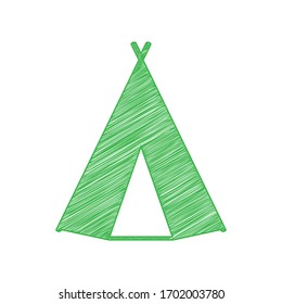 Wigwam sign. Green scribble Icon with solid contour on white background. Illustration.