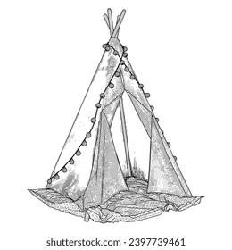 Wigwam Tent Vector de juguetes para niños 04. Ilustración Aislada En Fondo Blanco. Una Ilustración Vectorial Del Parque Infantil.