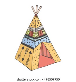 Wigwam vector illustration. Creative teepee home. Nomadic hand-crafted tent.
