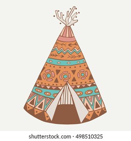 Wigwam vector illustration. Creative teepee home. Nomadic hand-crafted tent.