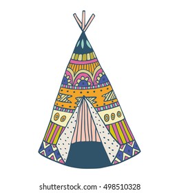 Wigwam vector illustration. Creative teepee home. Nomadic hand-crafted tent.